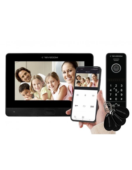 Wideodomofon 7" REVIZOOM głośnomówiący z panelem rozmównym z klawiaturą numeryczną z czytnikiem RFID
